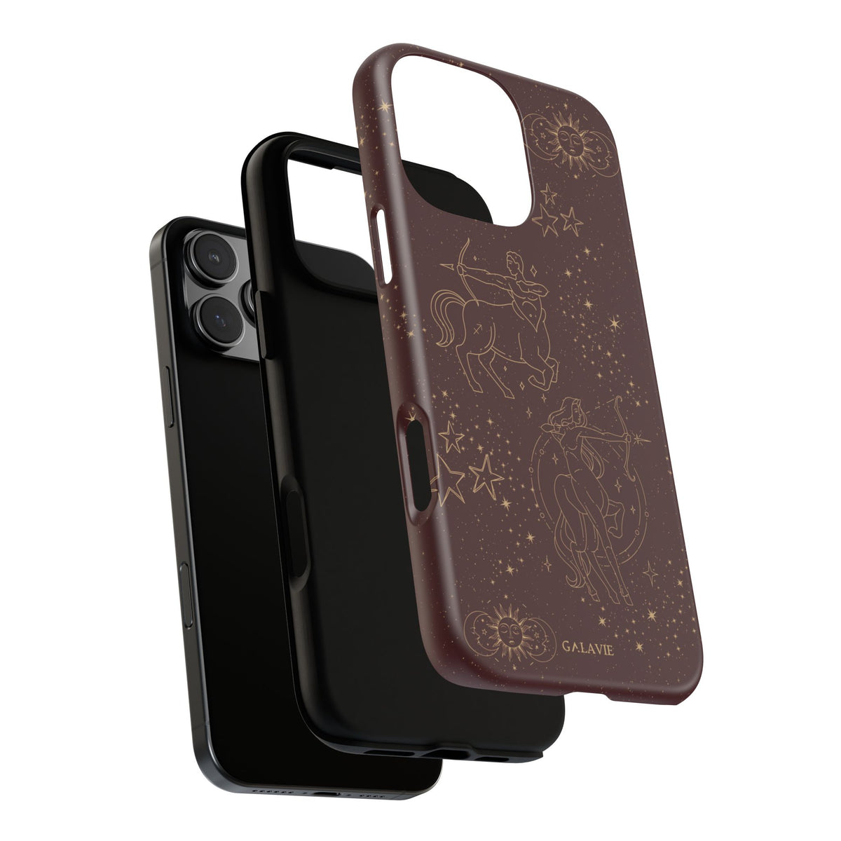 Sagittarius Zodiac Phone Case in Chocolate, three-layer view of the phone, TPU lining and polycarbonate shell